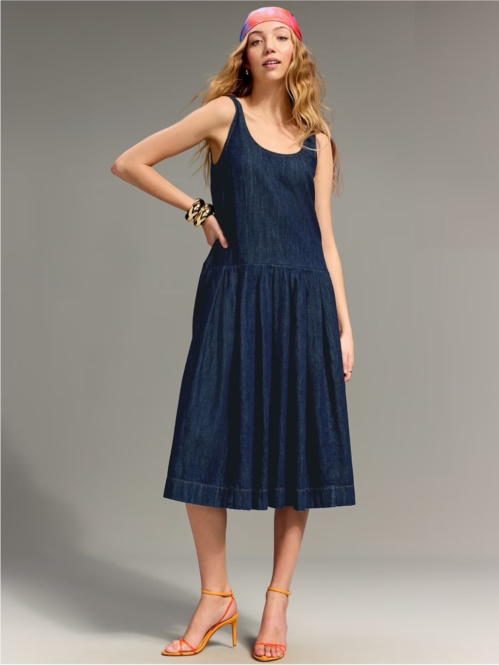 Old Navy x Christopher John Rogers Denim Midi Dress XS NWT French Girl